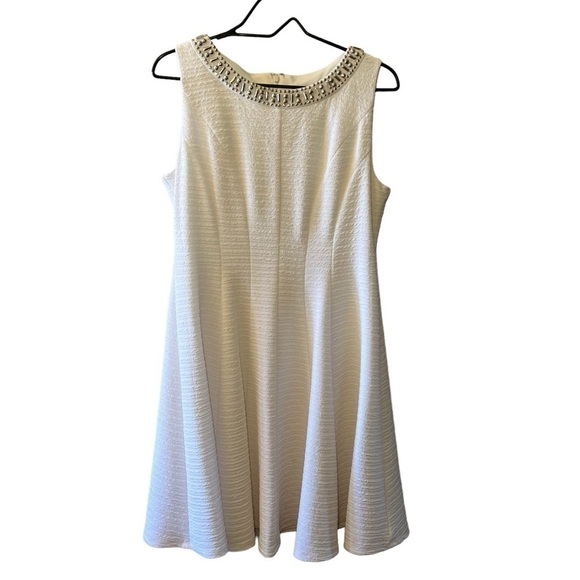 Dress Barn Dresses & Skirts - Dress Barn Woman’s Dress White With Sliver Studded Neckline Size 12